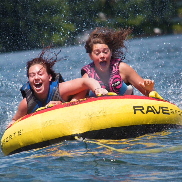 Rave Sports Frantic 2.0 Towable Tube - 2 Person Inflatable Water Tube for Lake & Ocean Fun - Perfect for Summer Boating & Beach Activities