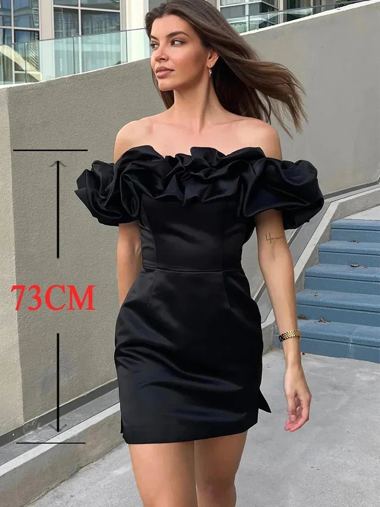 Elegant White Ruffle Bodycon Mini Dress Off Shoulder Party Dress for Wedding Guests - Perfect for Summer Weddings, Cocktail Parties & Date Nights