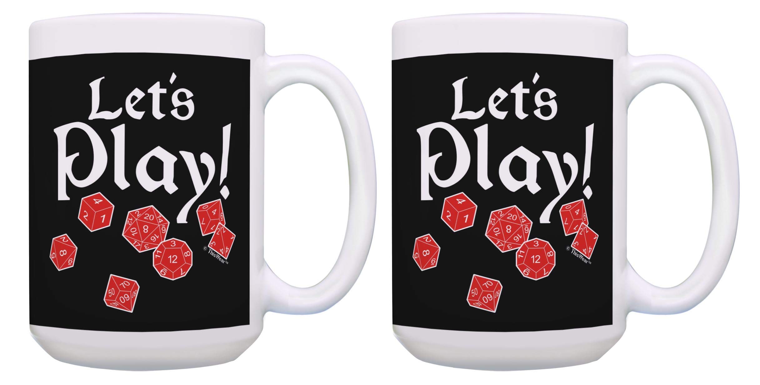 RPG Gamer Let's Play Board Game Dice Set - 2 Pack Black Coffee Mugs & Tea Cups for Tabletop Gaming, D&D Nights & Geek Gift Giving