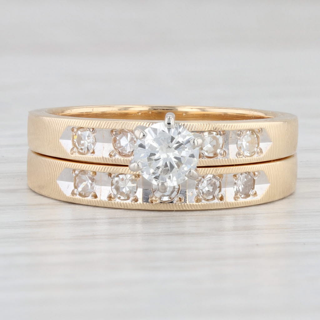 0.57ctw Round Diamond Engagement Ring & Wedding Band Set in 14k Gold - Perfect for Proposals, Anniversaries, and Bridal Jewelry