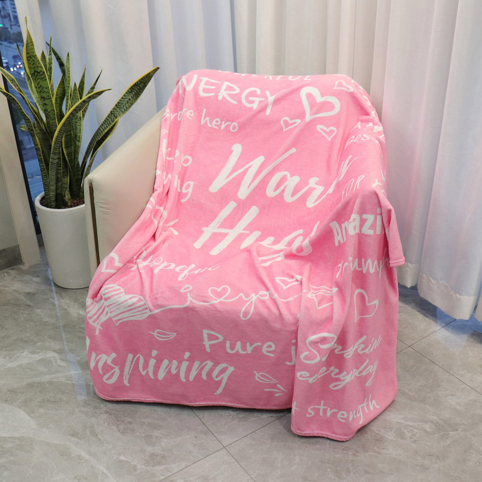 Inspirational and Thank You Gifts for Women - Pink Healing Blanket with Caring Compassionate Thoughts, Warm Hug Get Well Soon Gift for Sister, Friend - Perfect for Comfort, Recovery, and Cozy Moments at Home