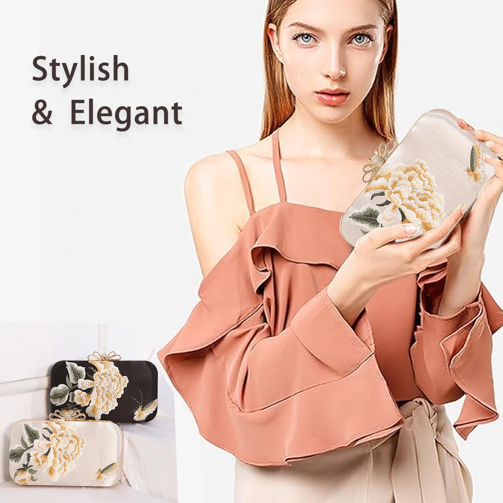 YYW Women's Elegant Clutch Purse - Evening Handbag with Top Handle & Adjustable Crossbody Strap - Perfect for Wedding, Party, Prom & Formal Occasions