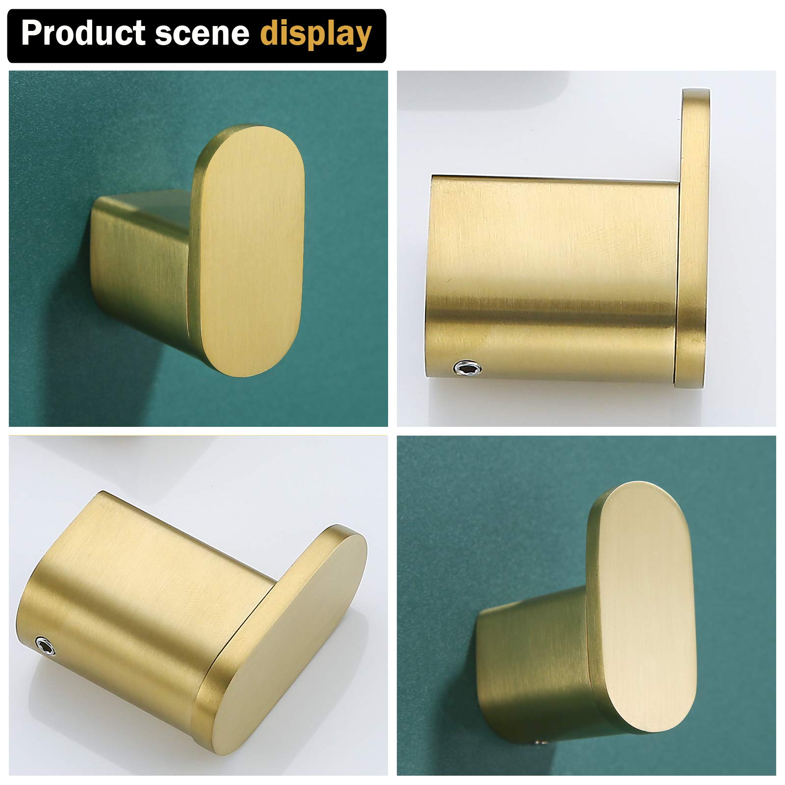 Brushed Gold Towel Hook - 2 Pack SUS304 Stainless Steel Wall Mounted Hooks for Bathroom, Robe, Coat & Hand Towel - Durable Rustproof Home Decor for Bathroom, Kitchen & Bedroom Organization