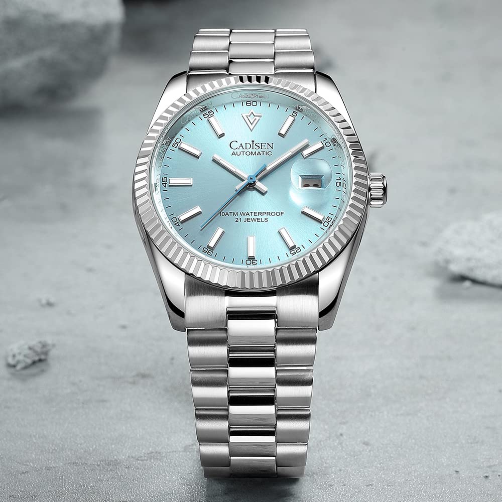 CADISEN Men's Automatic Watch - Sapphire Crystal Luxury Mechanical Wristwatch with Stainless Steel Band, 50M Waterproof, Dress & Casual Timepiece - Perfect for Business, Dating & Formal Occasions
