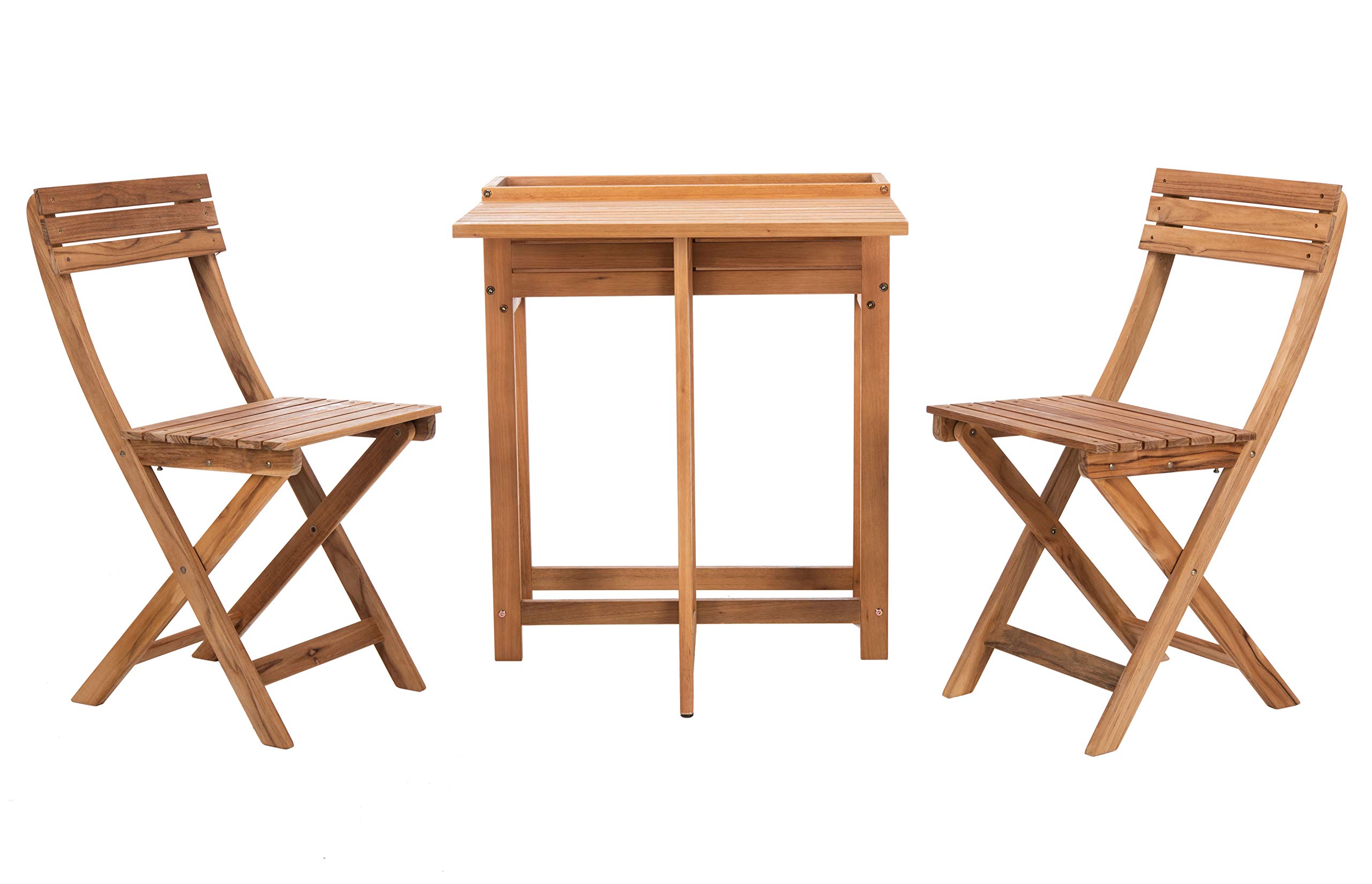 SAFAVIEH PAT7046A 3-Piece Outdoor Bistro Set - Natural Flower Shelf Design, Weather-Resistant Patio Furniture for Garden, Balcony & Backyard Dining