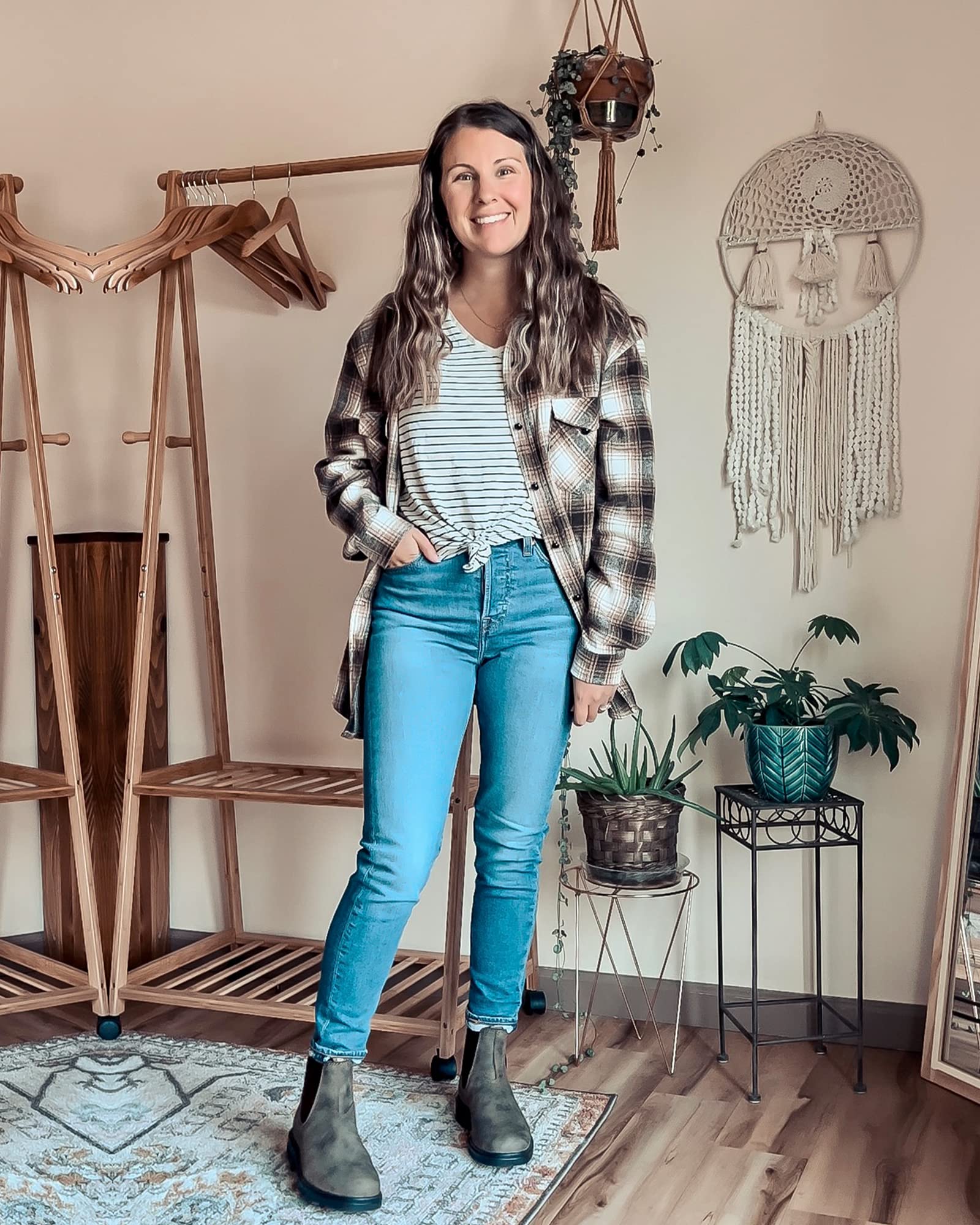 BTFBM Women's Plaid Flannel Shacket - Long Sleeve Button Down Casual Shirt Jacket for Fall & Spring | Loose Fit Blouse Top for Work, Outdoor & Daily Wear (2025 Fashion)