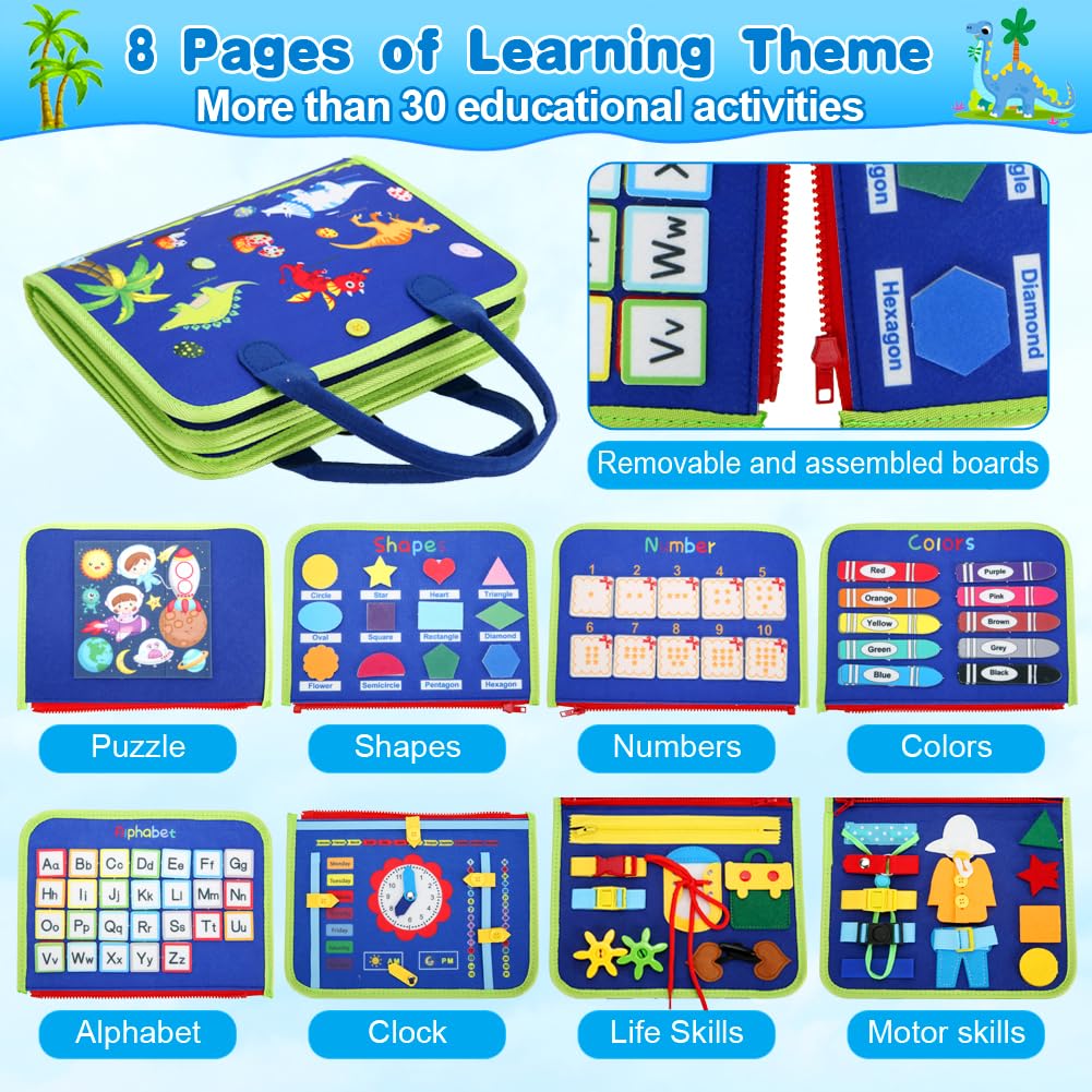 Montessori Busy Board for Toddlers 1-4 Years Old - Sensory Learning Toys for Babies 12+ Months | Airplane & Car Travel Activities, Preschool Educational Gifts for Boys & Girls | Perfect for Birthday Presents, Early Childhood Development & Long Trips