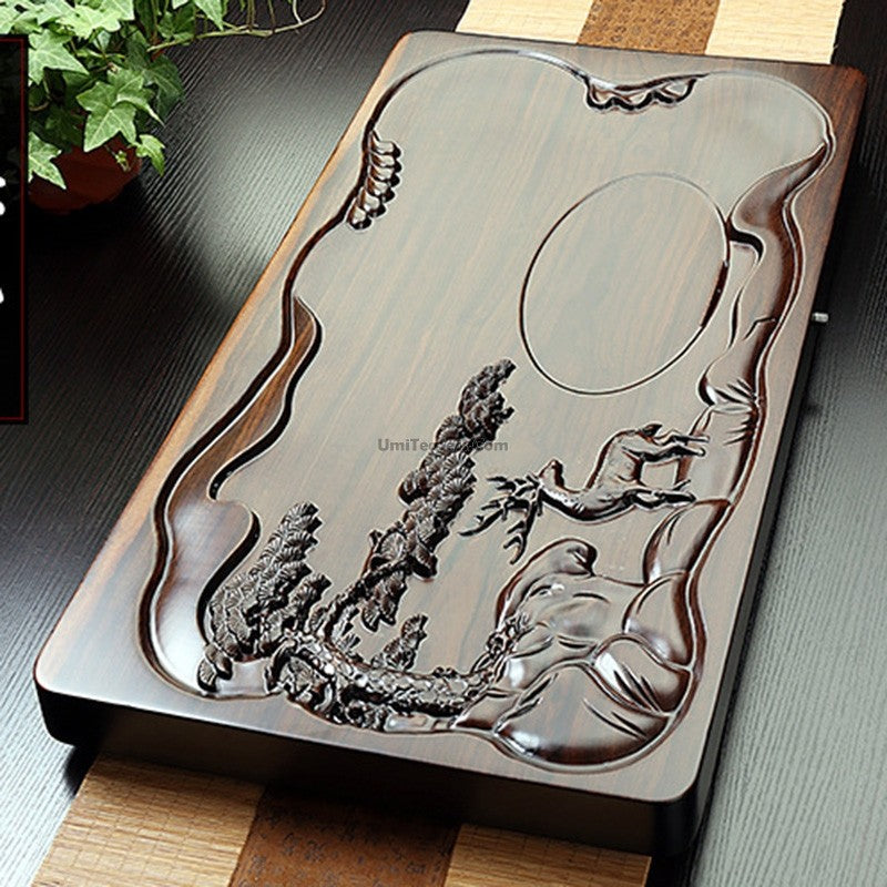 Premium Pine Deer Gongfu Tea Set with Ebony Tea Tray - Traditional Chinese Ceramic Teapot & Cups for Home Tea Ceremony, Gift, or Meditation