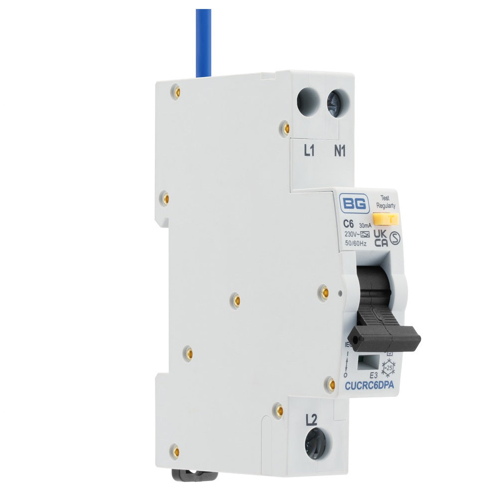 BG Fortress Type A Double Pole C Curve RCBO 6A - 30mA Residual Current Circuit Breaker with Overload Protection | Ideal for Home, Office & Industrial Electrical Safety
