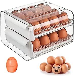Pink Plastic Egg Holder - 2 Tier Stackable Refrigerator Egg Storage Box with Handles, Holds 32 Eggs (Pack of 1) - Perfect for Kitchen Organization, Fridge Storage & Farm Fresh Egg Display