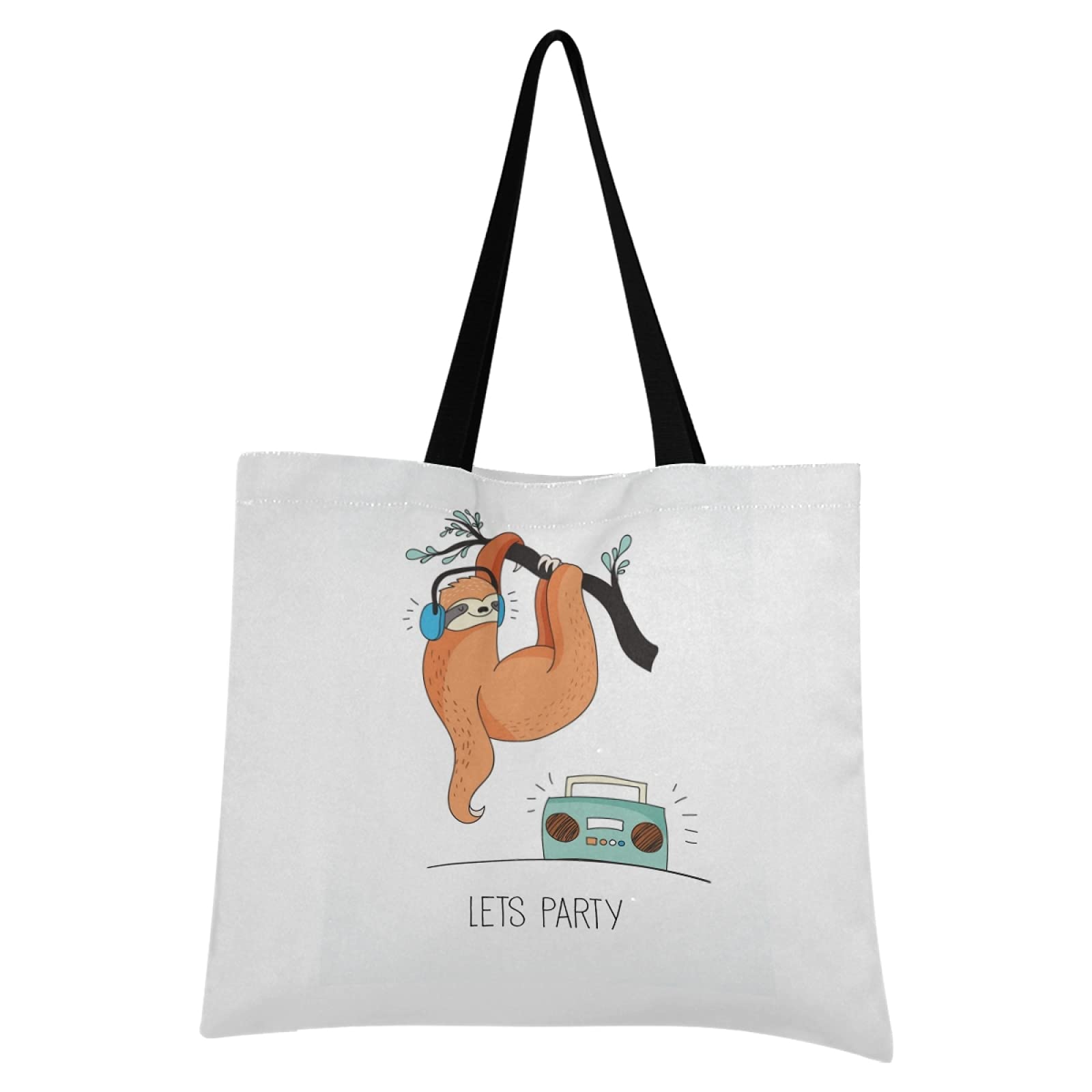 Stylish Orange Sloth with Headphones Canvas Tote Bag - Reusable Grocery Shopping Bag, Large Casual Shoulder Bag for Women - Perfect for Shopping, Travel & Outdoor Adventures