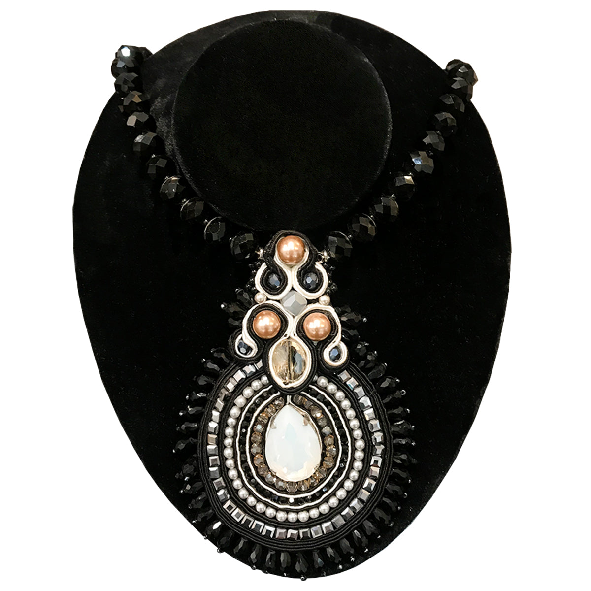 French Black Bead Pendant Necklace for Women - Elegant Gothic Jewelry Gift for Party, Wedding & Everyday Wear