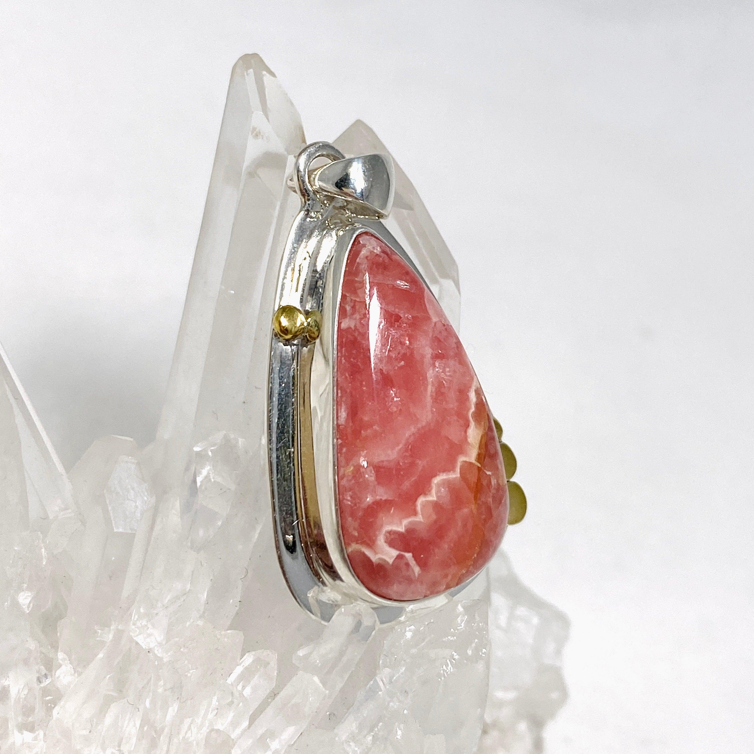 Rhodochrosite Teardrop Pendant Necklace with Brass Accents - KPGJ4325 | Elegant Jewelry for Women, Perfect Gift for Birthday, Anniversary & Special Occasions