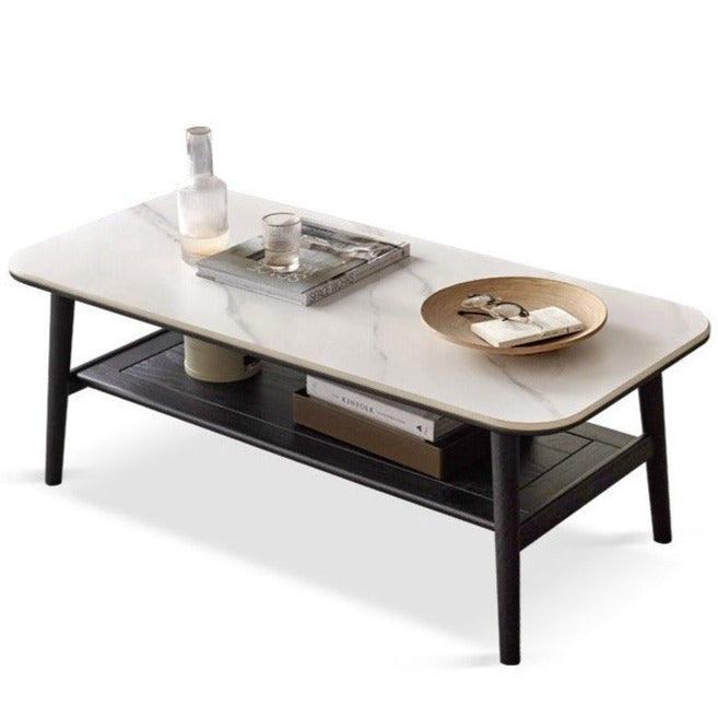 Solid Oak Wood Slate Coffee Table - Rustic Modern Living Room Furniture for Home Decor & Relaxation