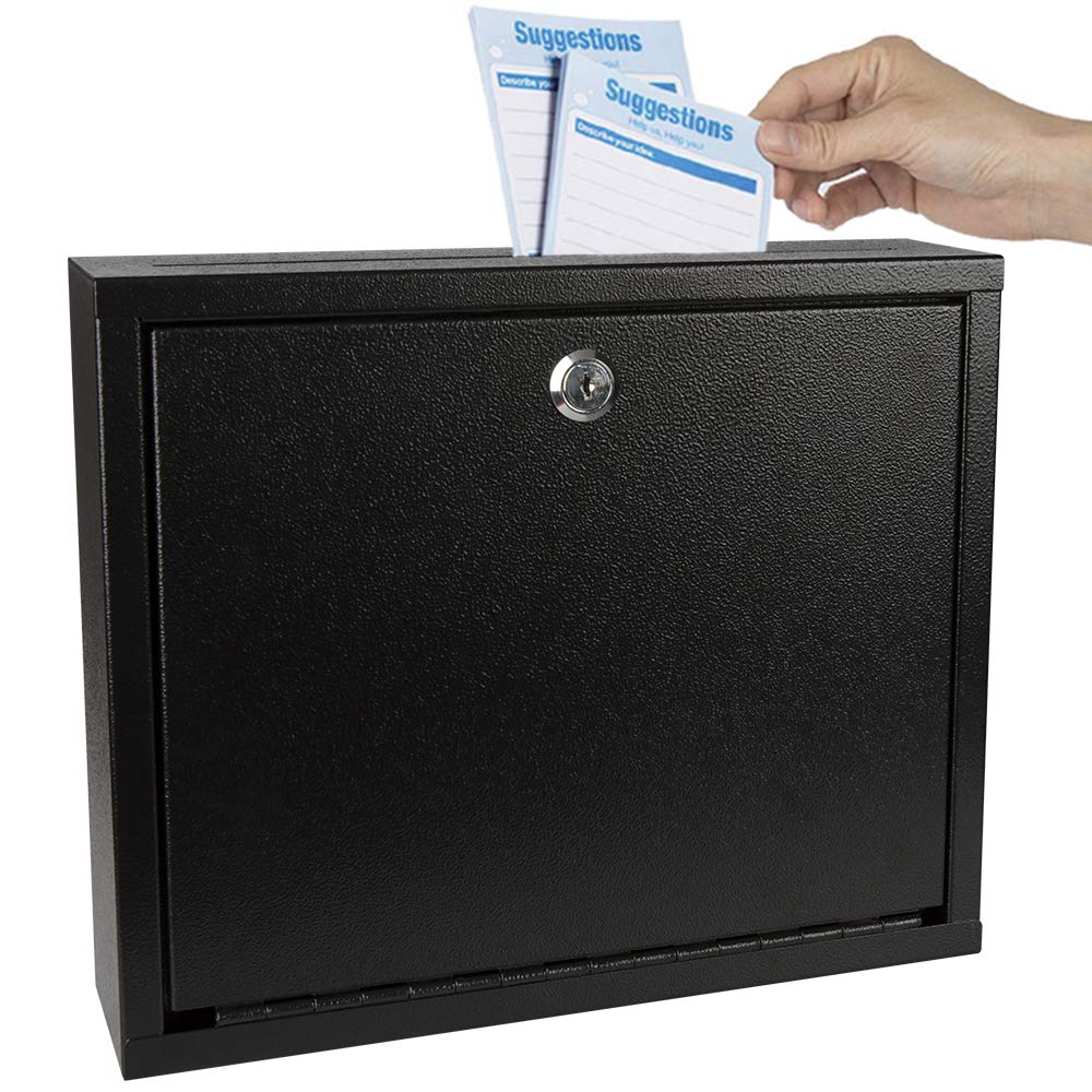 Kyodoled Lockable Wall Mounted Suggestion Box - Secure Mailbox, Key Drop Box, Ballot Box & Donation Box (3x10x12 Inches, Black) - Perfect for Offices, Schools, Voting Stations & Secure Key Exchanges