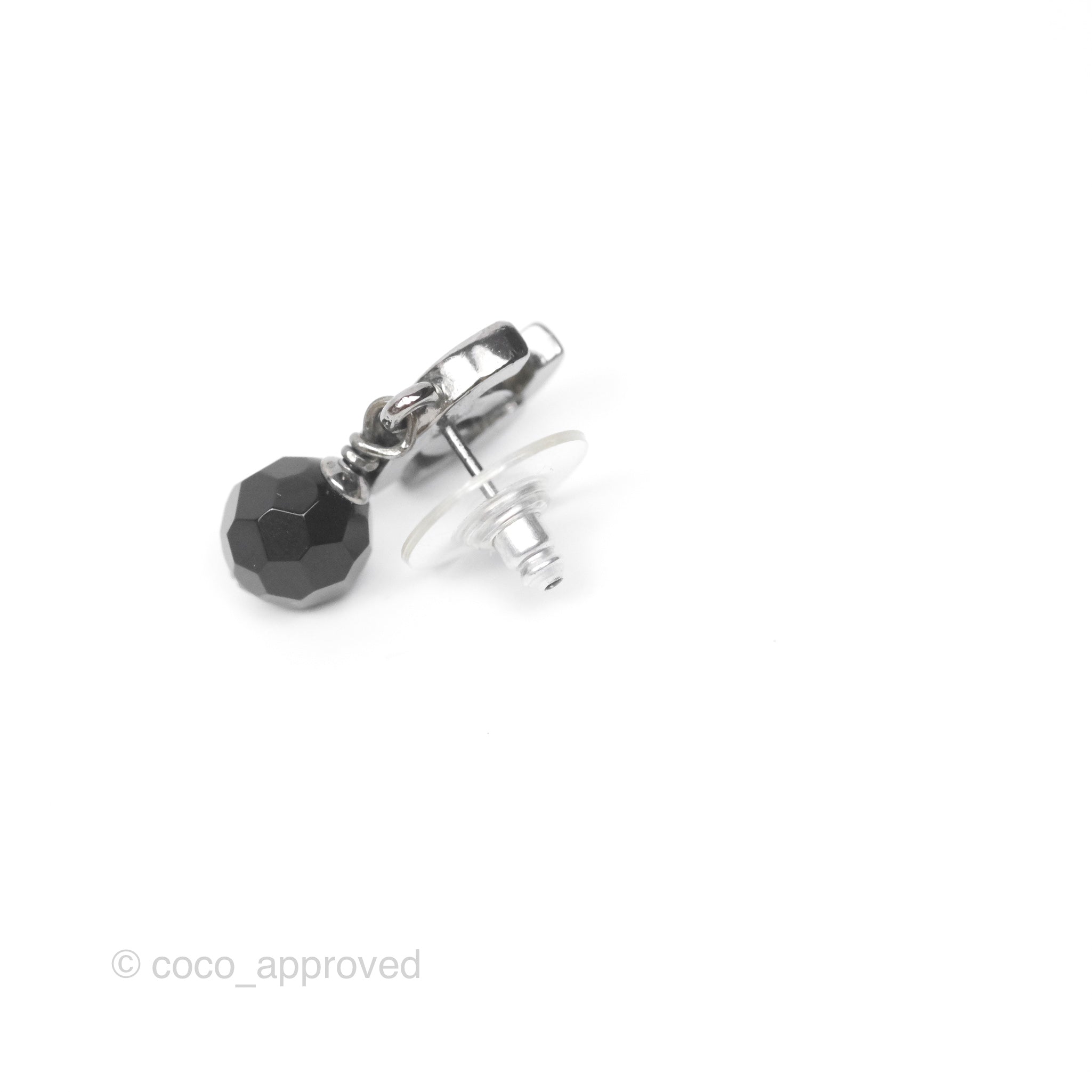 Chanel CC Black Bead Drop Earrings - Dark Silver 10V | Luxury Fashion Jewelry for Women | Perfect for Parties, Weddings & Special Occasions