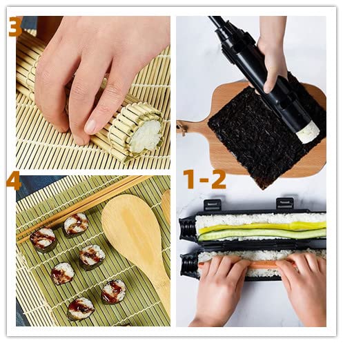 Premium Sushi Making Kit - 2 Bamboo Sushi Mats, Sushi Bazooka Maker, Alloy Chopsticks & Complete Accessories for Homemade Sushi | Perfect for Japanese Cuisine Lovers, Dinner Parties & Family Cooking Activities