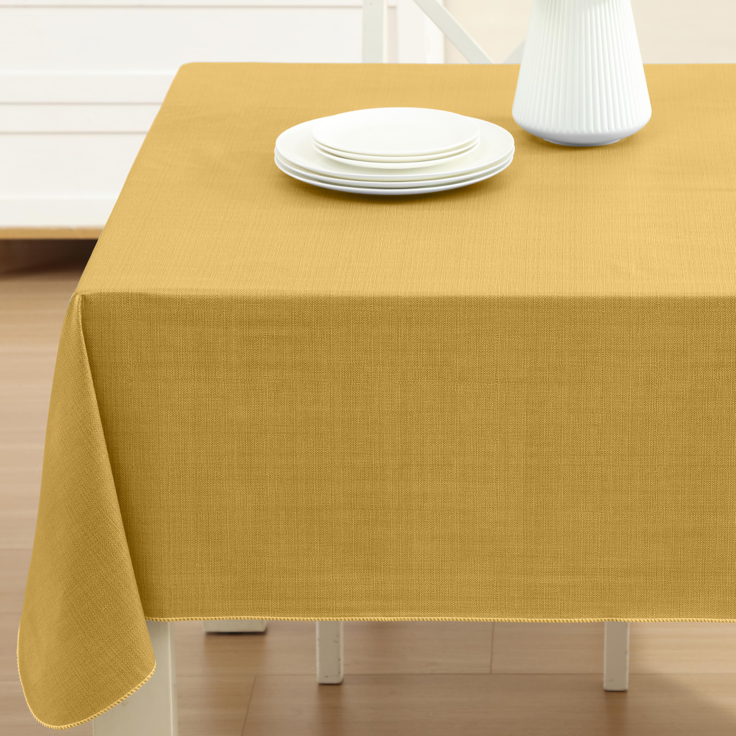 Premium Heavy 4 Gauge Vinyl Tablecloth with Flannel Backing - Solid Gold Color, 60x120 Inch Rectangle, Wipe Clean & Waterproof for Indoor/Outdoor Use - Perfect for Restaurants, Cafes, Weddings, and Events