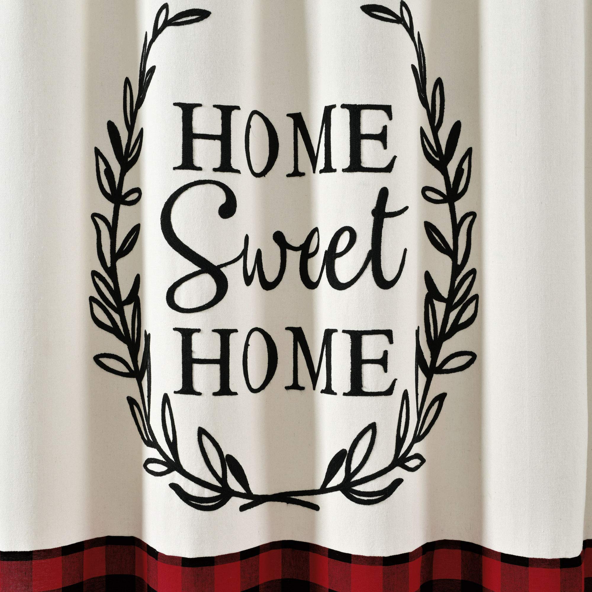 Lush Decor Red Buffalo Plaid Cotton Shower Curtain 72x72 Inches - Farmhouse Rustic Bathroom Decor with 