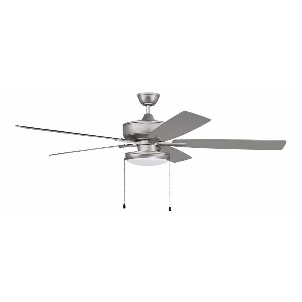 Craftmade S119BN5-60BNGW 60-Inch Indoor Ceiling Fan with LED Light Kit, 5 Reversible Brushed Nickel/Greywood Blades, Pull Chain Control - Perfect for Living Room, Bedroom, and Office Spaces