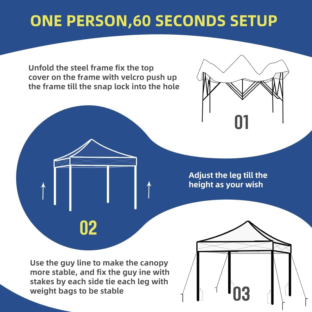 Durable Ez Pop-up Canopy Tent Commercial-Series (6x6ft, Blue) - Perfect for Outdoor Events, Farmers Markets & Beach Parties