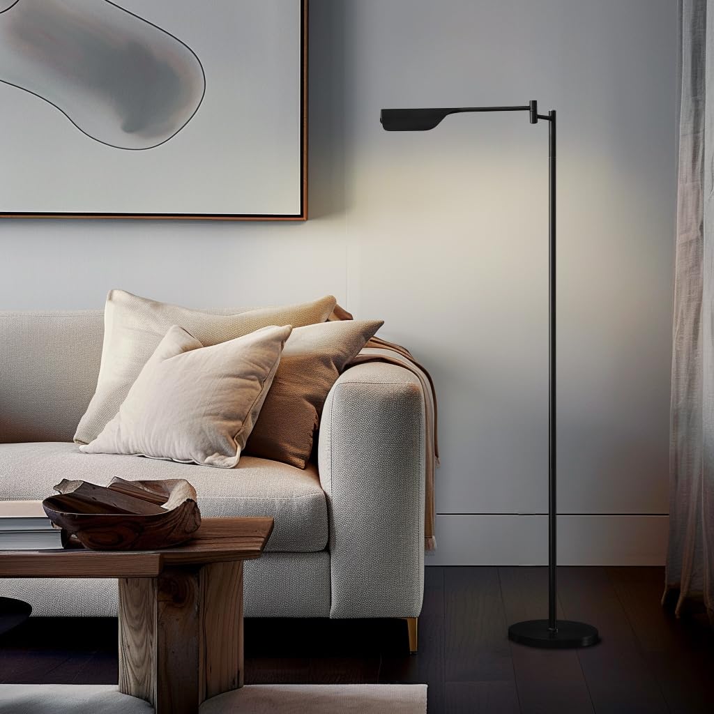 Brightech Leaf Pharmacy LED Reading Floor Lamp - Dimmable & Adjustable Standing Lamp with Easy Rotation for Living Room, Office, Sewing & Crafting - Perfect for Reading, Working & Hobbies (Jet Black)
