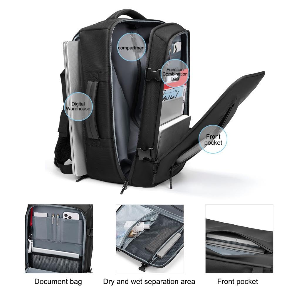 Expandable Vacuum Travel Backpack with Sealed Compression System - Large Carry On Luggage for Airplane, Hiking & Business Trips | Waterproof & Space Saving Design
