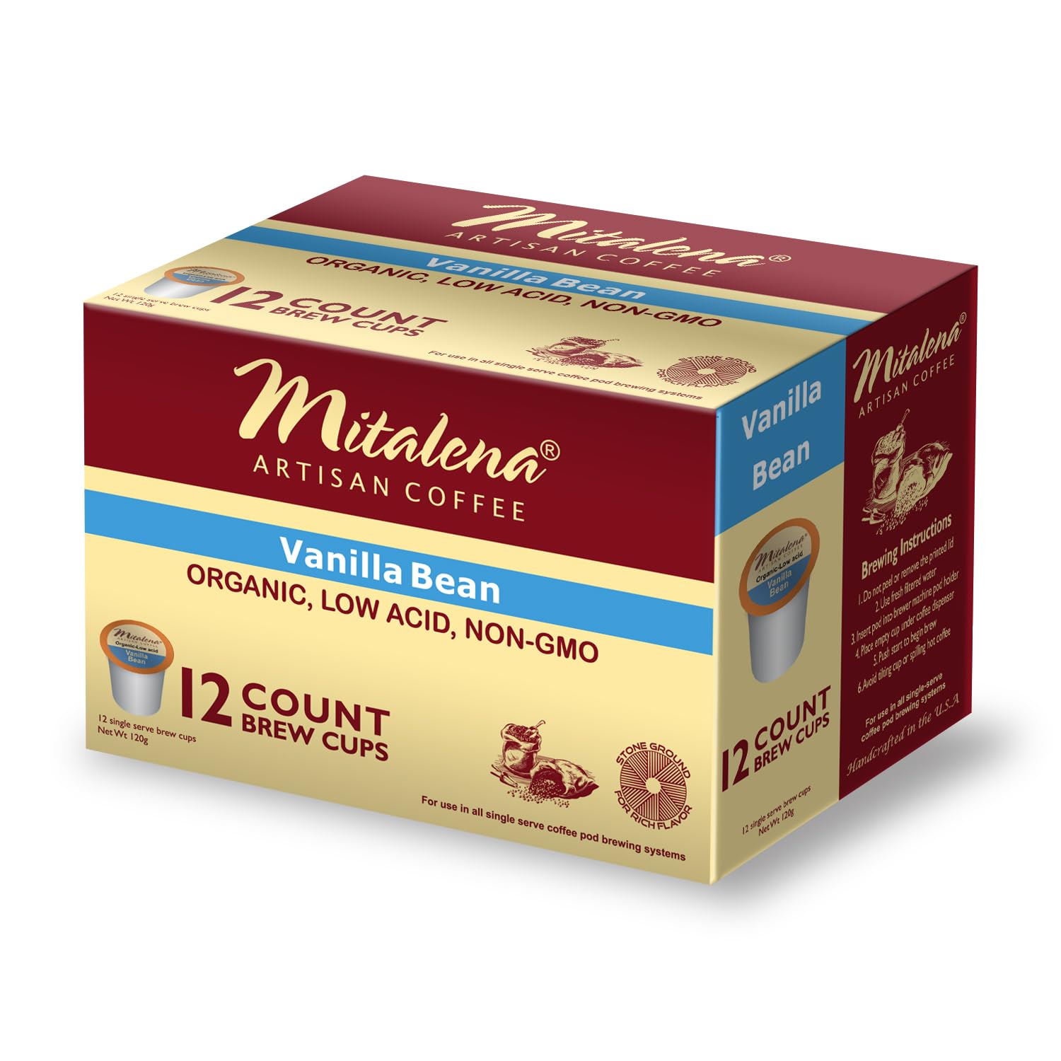 Mitalena Artisan Coffee Variety Pack - 72 Low Acid Organic Coffee Pods, Compatible with Keurig K Cup Coffee Maker - 6 Gourmet Flavors - Small Batch Artisan K Cups - Perfect for Home, Office & Gifts