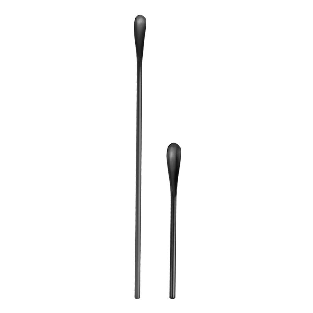 Angoily 2-Piece Stainless Steel Mixing Spoons Set - Short & Long Handle Coffee Stirring Spoons for Home, Restaurant & Bar Use - Durable Kitchen Utensils for Baking, Cooking & Cocktail Making (Black)