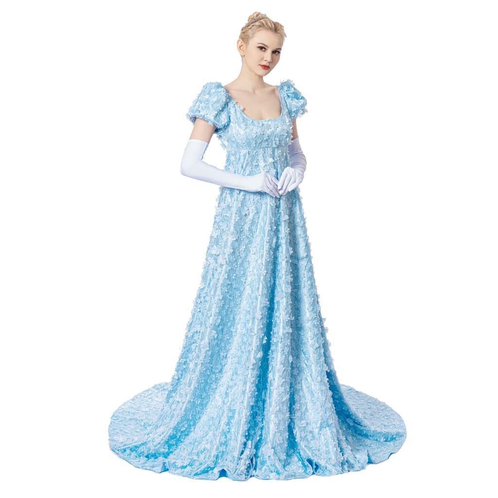 Regency Blue Lace Dress for Women - Elegant Daphne Cosplay Costume & Prom Gown | Perfect for Historical Reenactments, Costume Parties & Formal Events