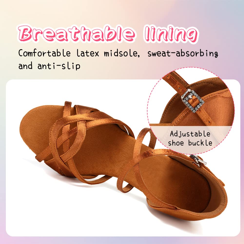 Hipposeus Girls Latin Dance Shoes - Satin Ballroom & Salsa Shoes for Practice & Performance with Suede Sole | Perfect for Competition, Studio Training & Dance Recitals