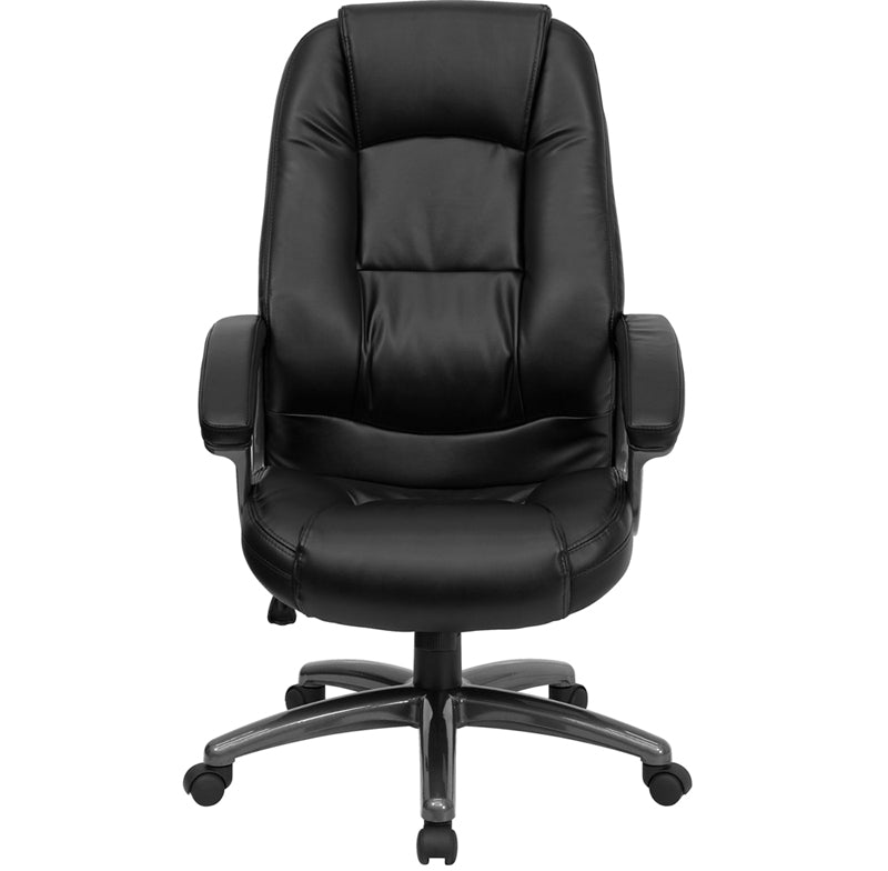 FLASH Jules High Back Black LeatherSoft Executive Swivel Ergonomic Office Chair with Deep Curved Lumbar Support & Adjustable Arms - Perfect for Home Office, Gaming & Workspace Comfort