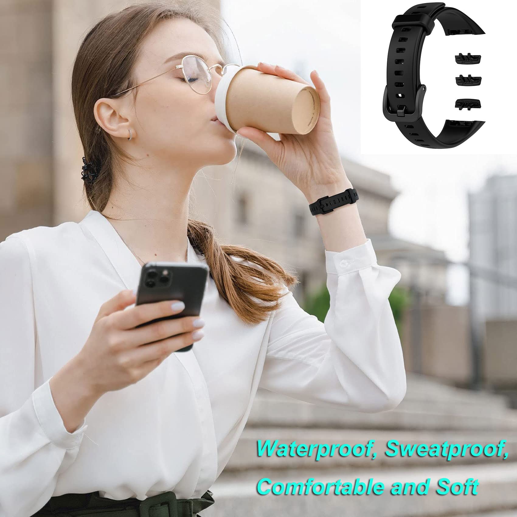 Premium Soft Silicone Replacement Strap for Huawei Band 7/6 & Honor Band 6 - Comfortable Wristband Bracelet for Fitness Tracking (Black) | Ideal for Workouts, Running & Daily Activity Monitoring