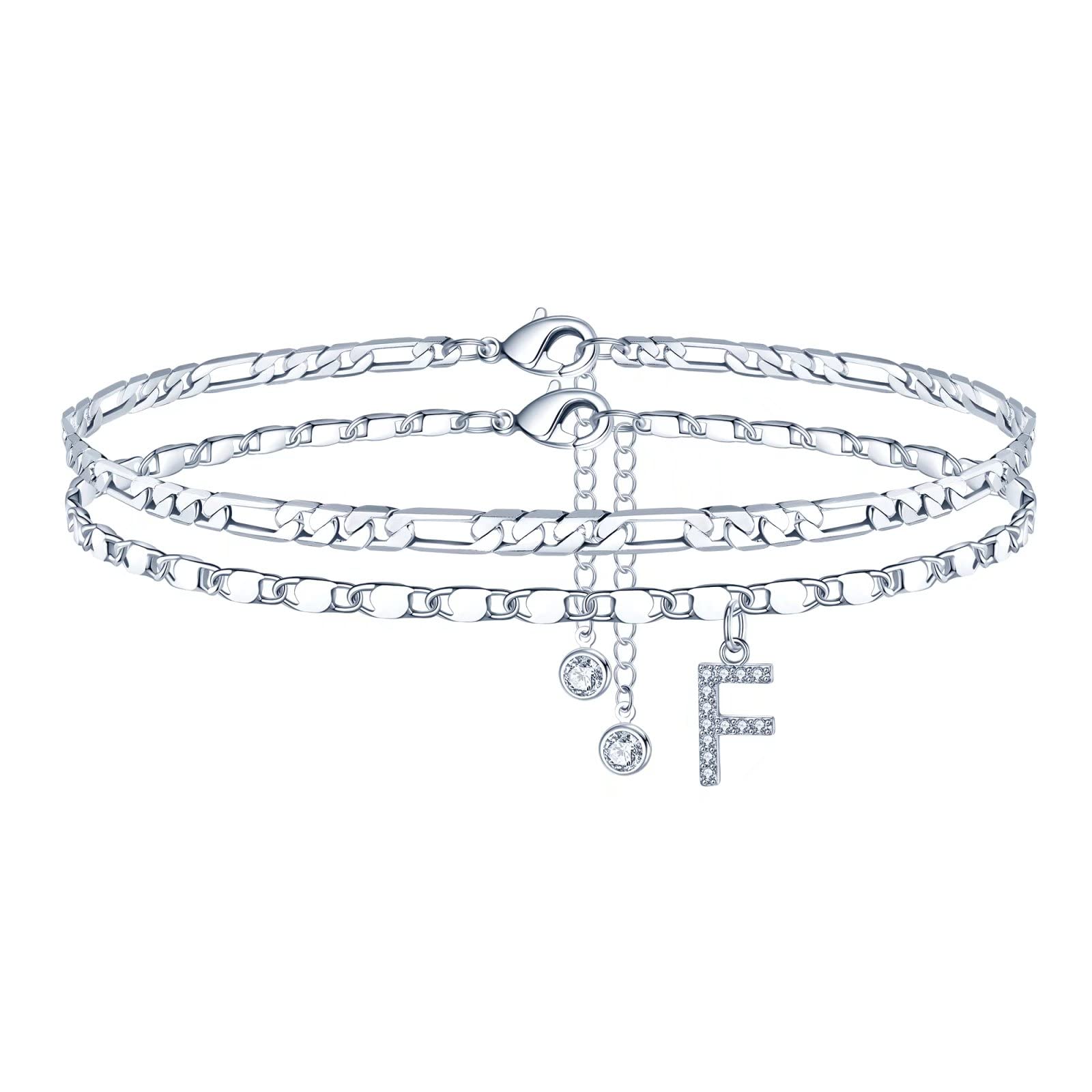 14K Gold Plated Ankle Bracelets for Women - Dainty Layered Chain CZ Initial Anklets Set, Summer Jewelry Gifts for Her | Perfect for Beach Vacations, Date Nights & Everyday Wear