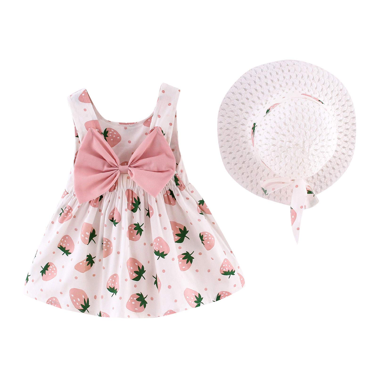 Strawberry Print Girls Sleeveless Princess Dress - Toddler Baby Outfit for Summer, Birthday, Party & Photo Shoots (Pink, Size 16)