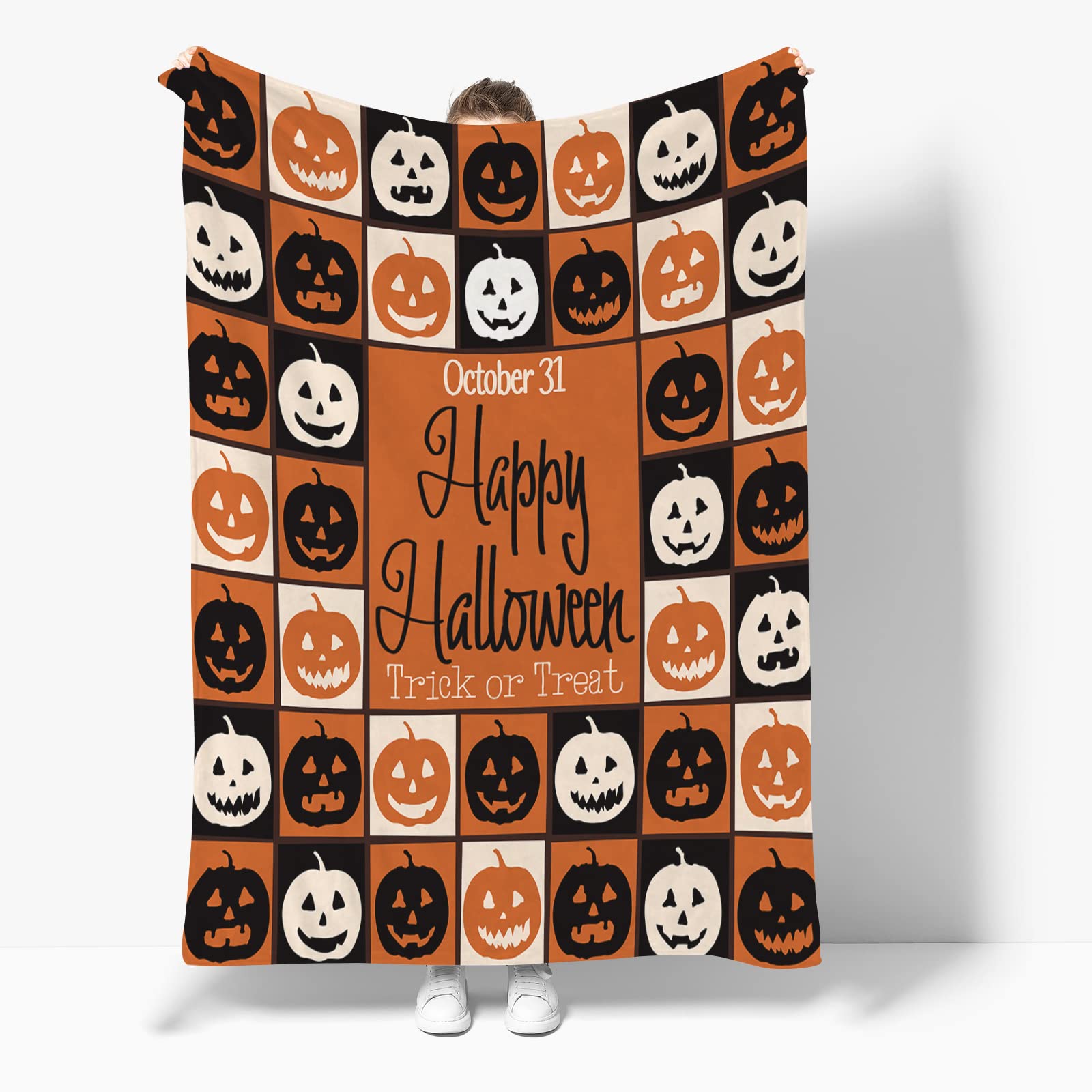 Happy Halloween Blanket - Soft & Cozy Flannel Throw Blanket with One-Sided Print for Couch, Sofa, Bed (40