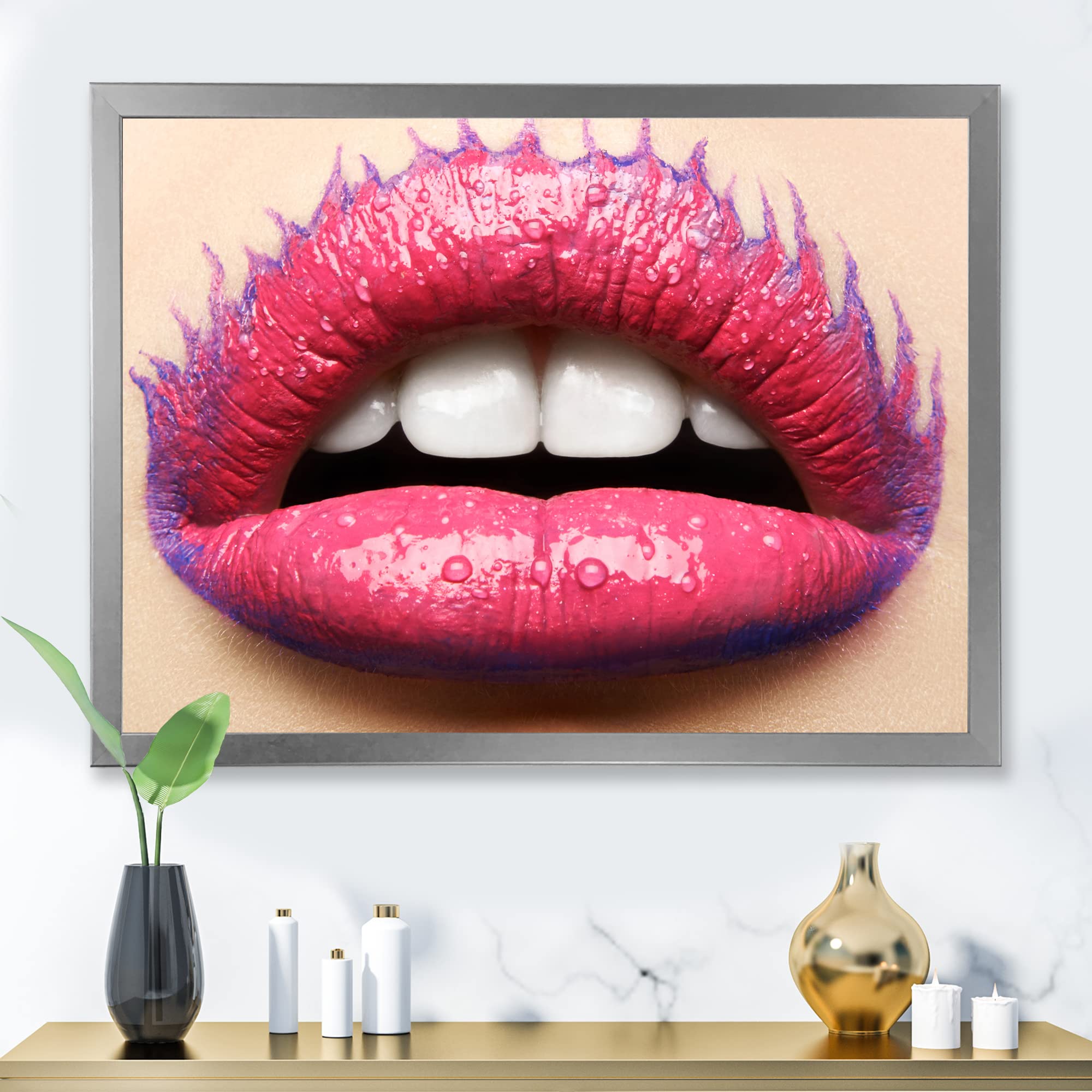 Elegant Pink Lipstick Female Lips Modern Framed Wall Art - Perfect for Living Room Decor, Bedroom Aesthetic & Office Wall Art