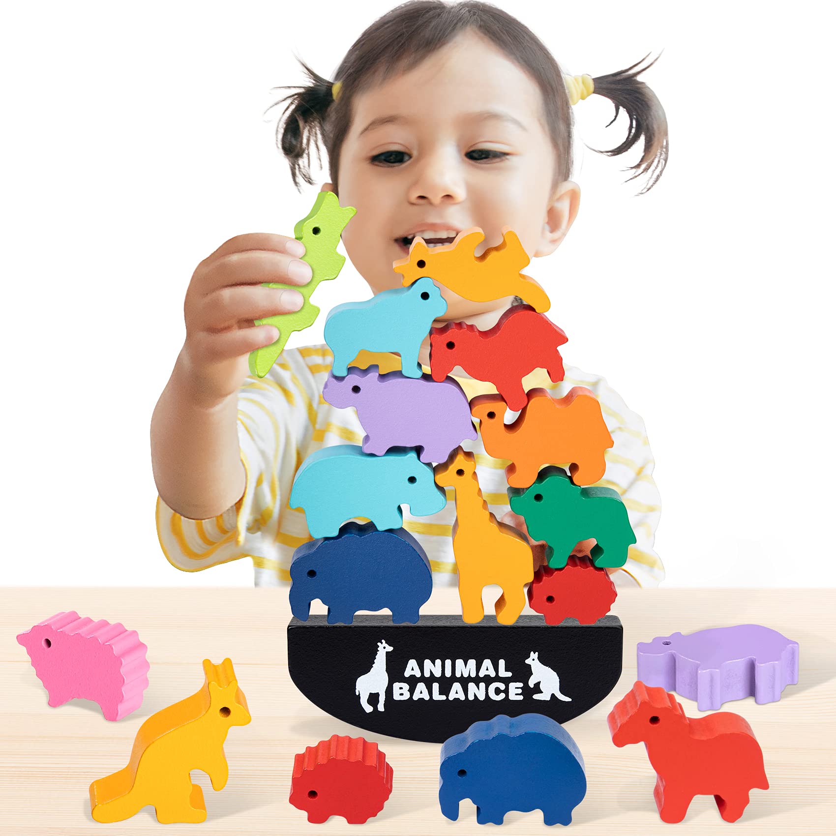 iValea Wooden Stacking Animal Toys for Toddlers Ages 2-6 - Montessori Educational Toys for Boys & Girls - Perfect Christmas & Birthday Gifts for Kids - Fun Learning Toys for Home, Preschool & Daycare Playtime