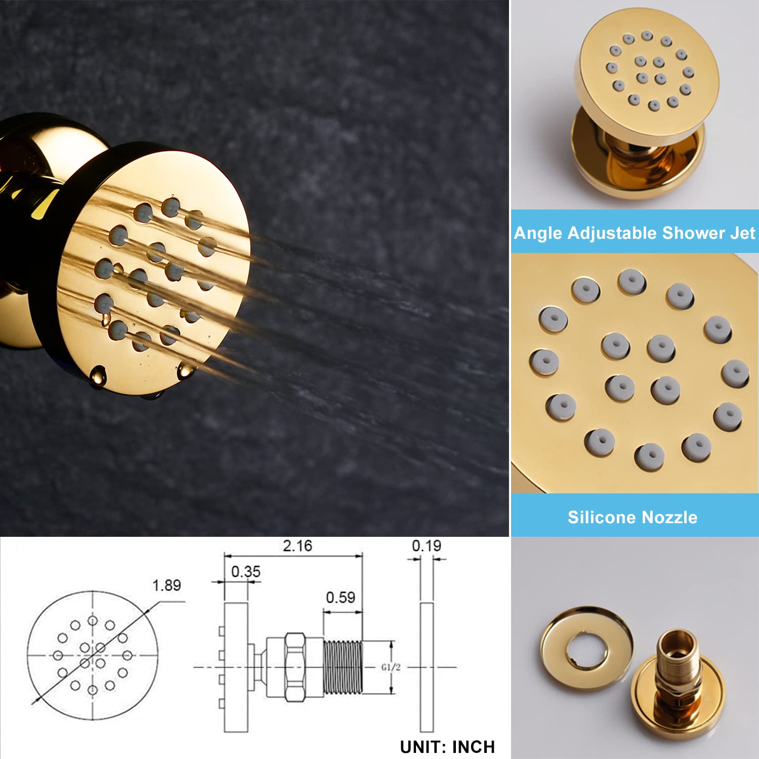 8 Inch Gold Shower System - Full Body Wall Mounted Shower Faucet with Multi-Function Rain Shower & Body Jets - Antique Polished Gold Bathroom Fixtures for Luxury Spa Experience