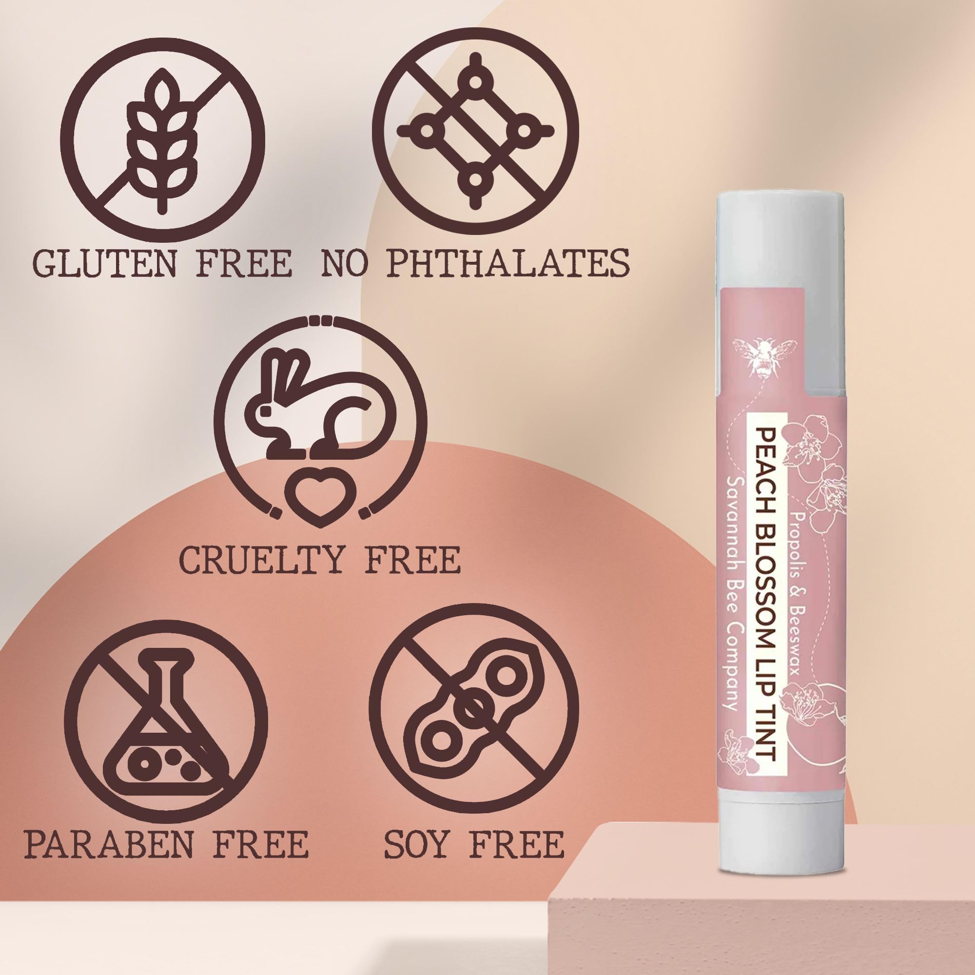Savannah Bee Company Peach Blossom Lip Tint - Natural Moisturizing Lip Balm for Dry Lips with Honey & Beeswax | Perfect for Daily Hydration & On-the-Go Lip Care