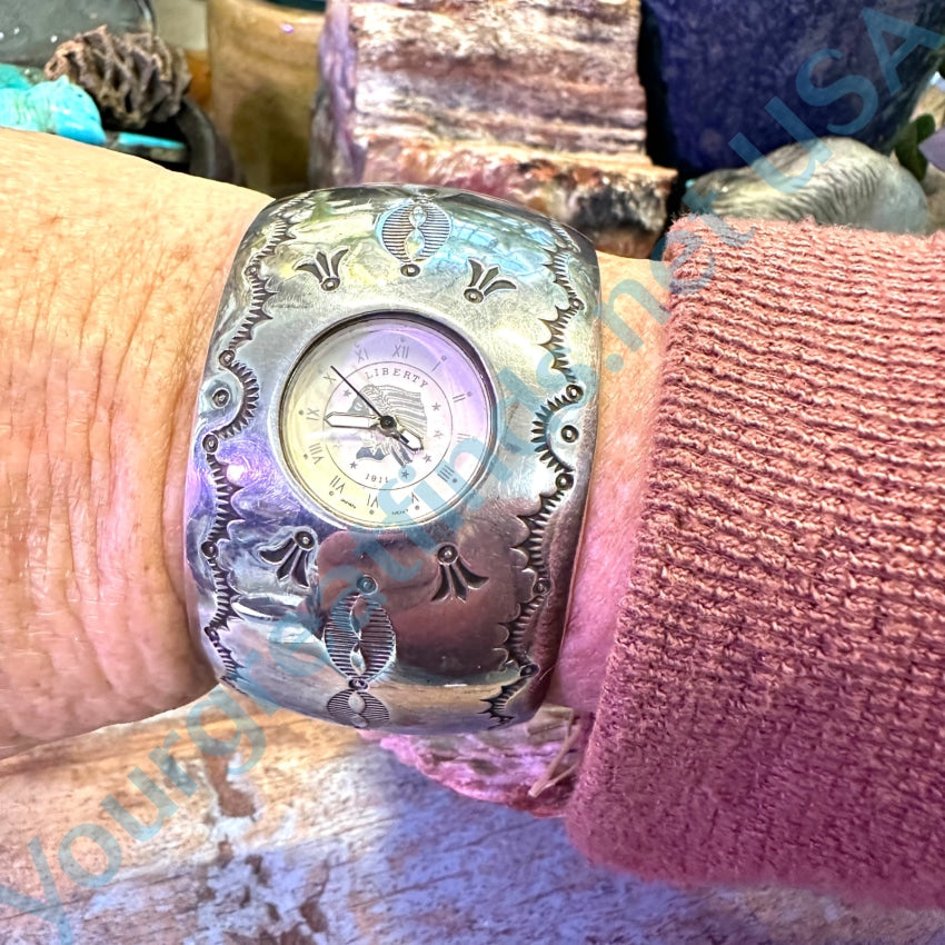 Authentic Sterling Silver Navajo Cuff Watch by Les Baker - Handcrafted Native American Jewelry for Women & Men | Perfect for Western Fashion, Boho Style & Special Occasions