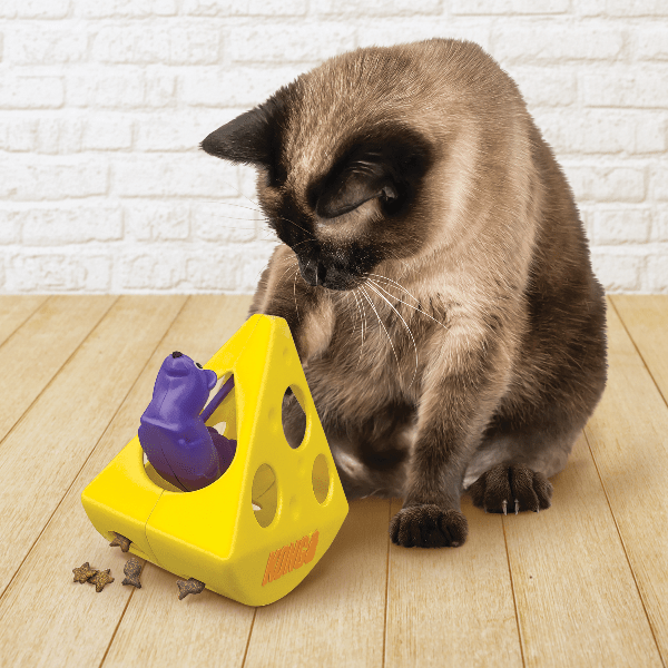 KONG Rewards Rocker Cheese Cat Toy - Interactive Cat Chew Toy for Kittens & Adult Cats - Fun Playtime & Dental Health - Perfect for Indoor Play & Stress Relief