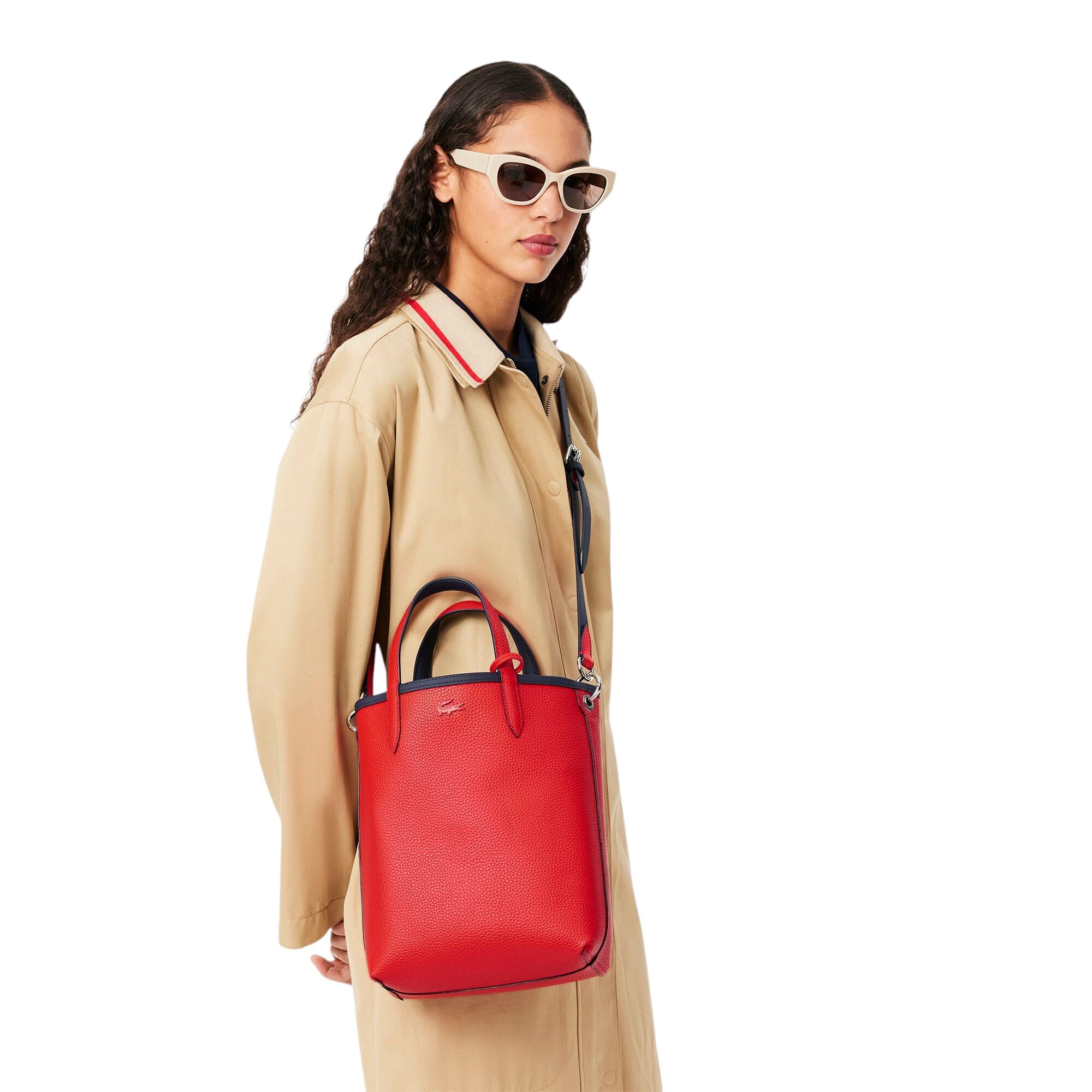 Lacoste Anna Reversible Coated Canvas Tote Bag with Detachable Pouch - Stylish Women's Handbag for Work, Travel & Shopping