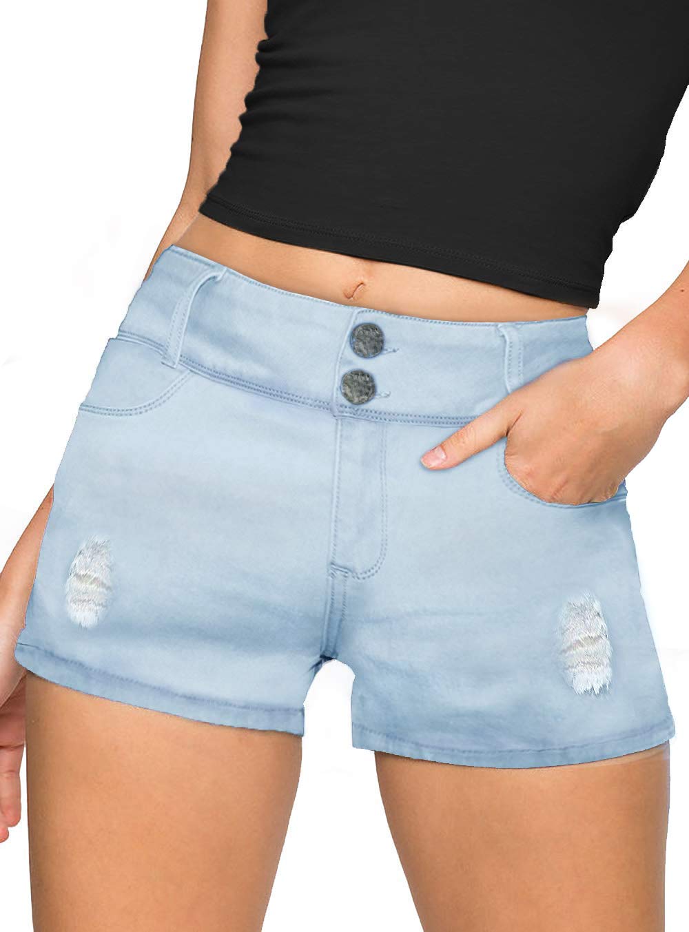 Women's Hybrid Butt Lift V2 Stretch Denim Bermuda Shorts - Super Comfortable High Waist Capri Pants for Casual Wear & Summer Outfits