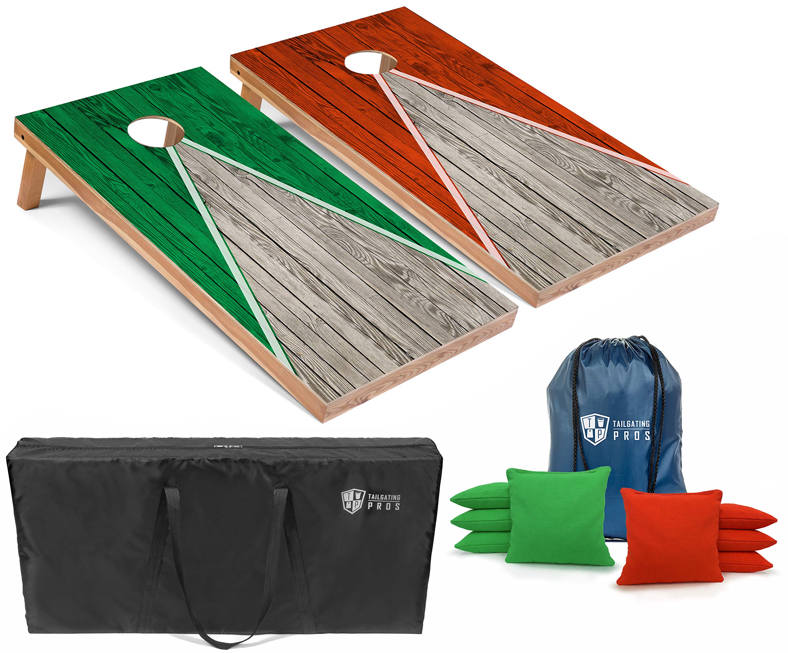 Tailgating Pros Lightweight Pyramid Design Cornhole Board Set with LED Ring Lights - 4'x2' Regulation Size for Outdoor Games, Backyard Parties & Tailgating Events