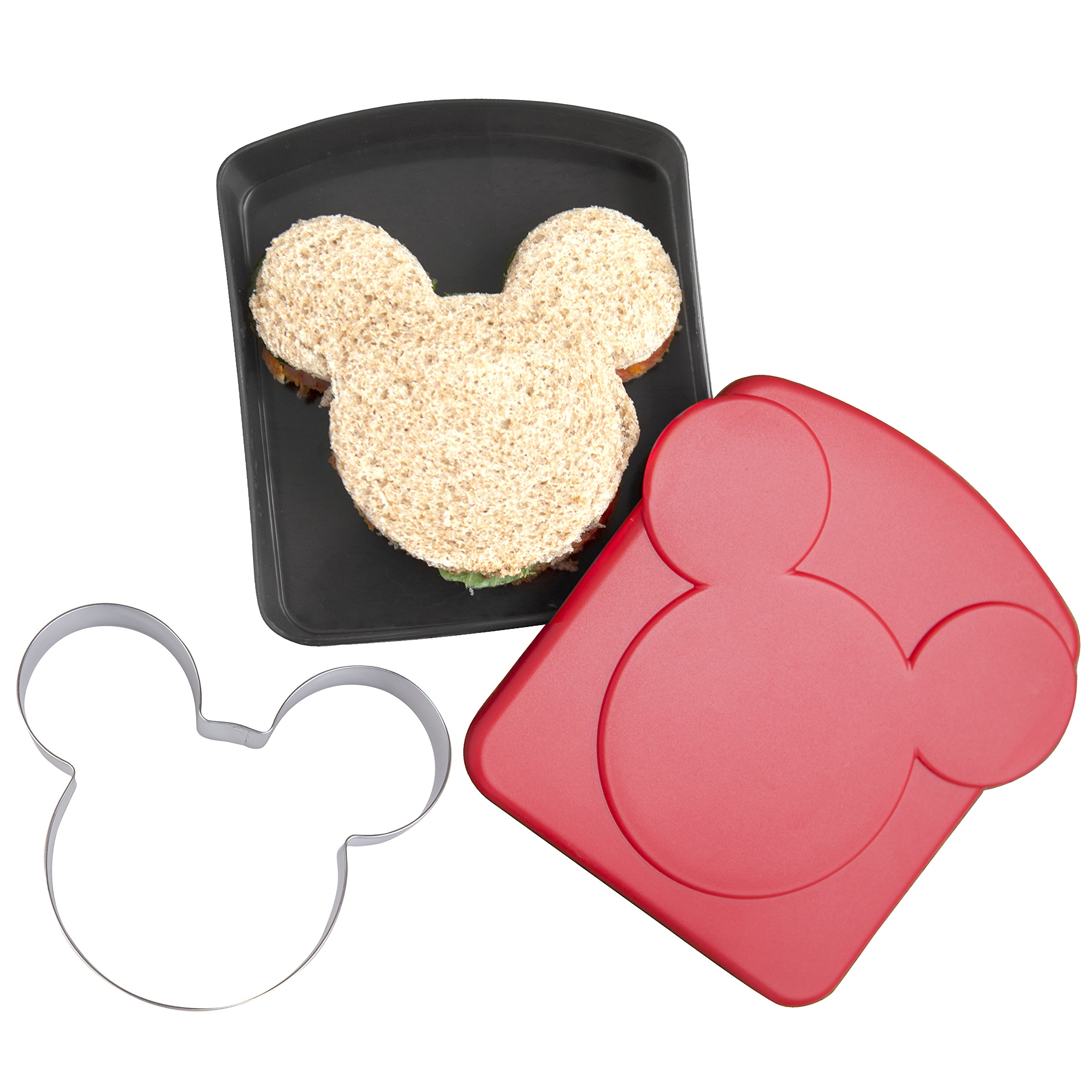 Disney Mickey Mouse Sandwich & Cookie Cutter Set with Plastic Storage Container - Perfect for Kids Lunches, School Snacks, Baking Cookies & Party Food Decorations