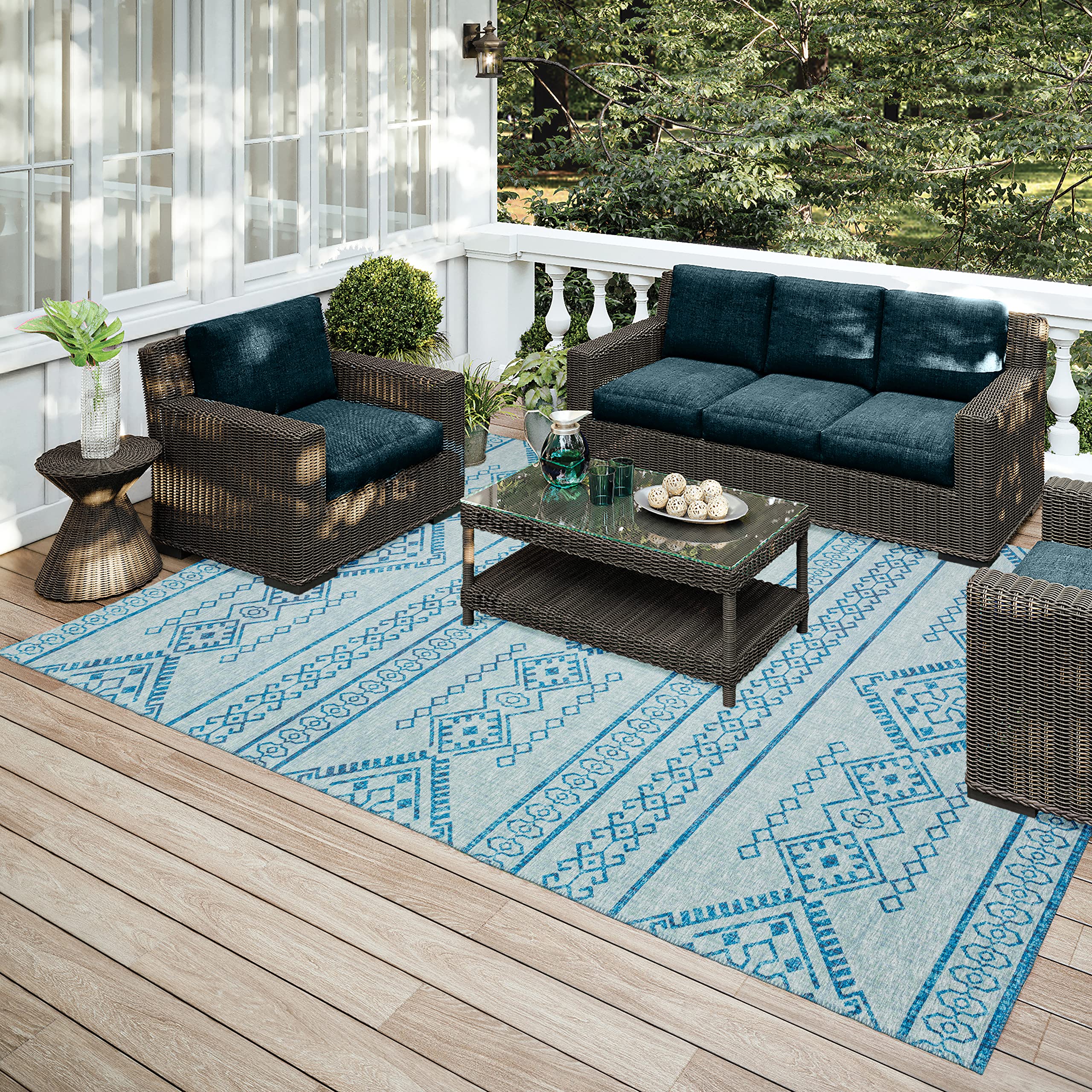 Addison Rugs Yuma AYU44 Blue 8' x 10' Area Rug - Soft Modern Boho Rug for Living Room, Bedroom & Office Decor
