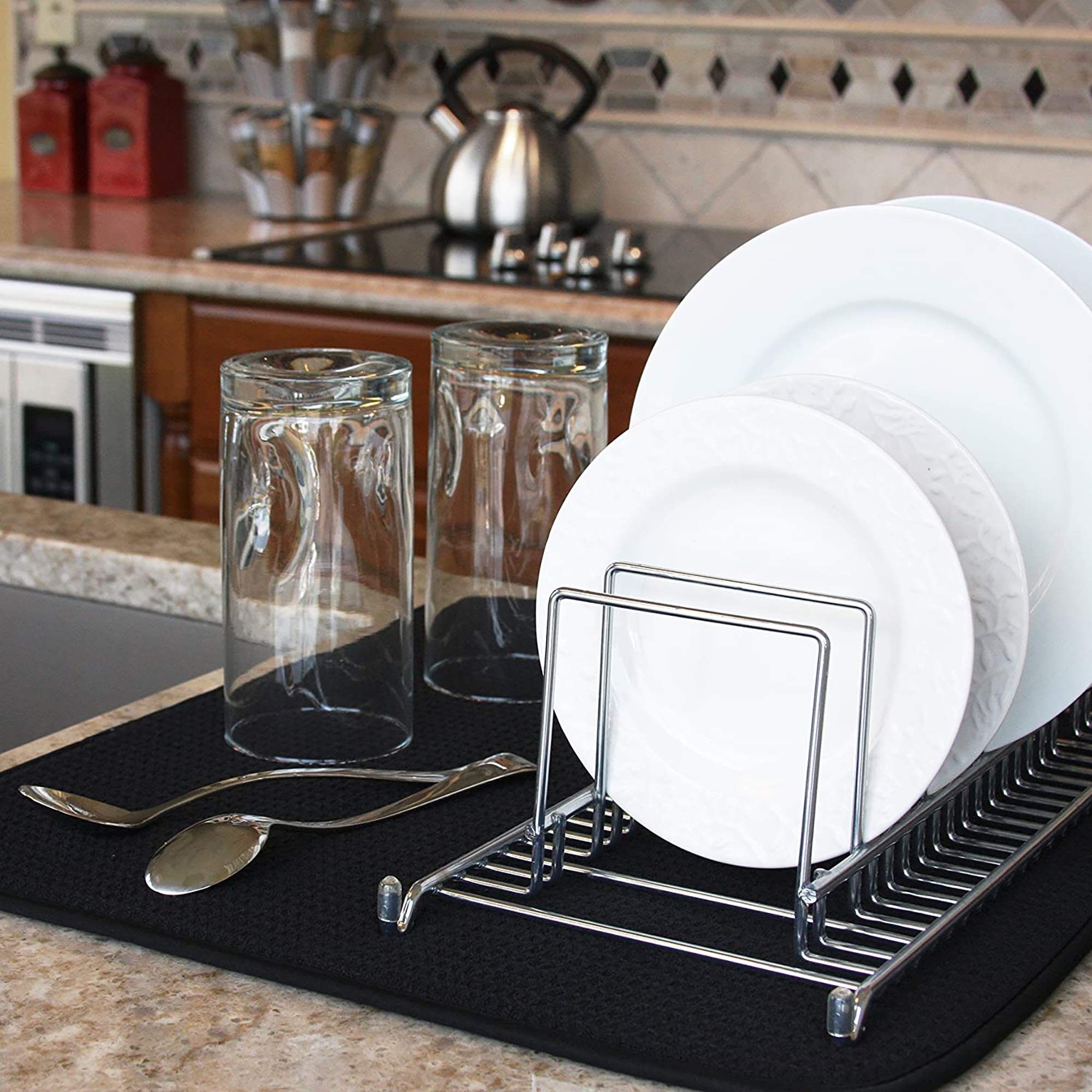 Premium Absorbent Microfiber Dish Drying Mat - Reversible, Fast-Drying Kitchen Countertop Mat (16