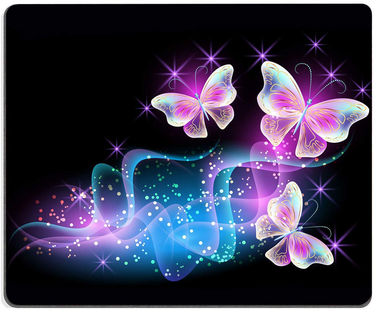 Glowing Pink Butterfly Mouse Pad with Non-Slip Rubber Base - 9.5