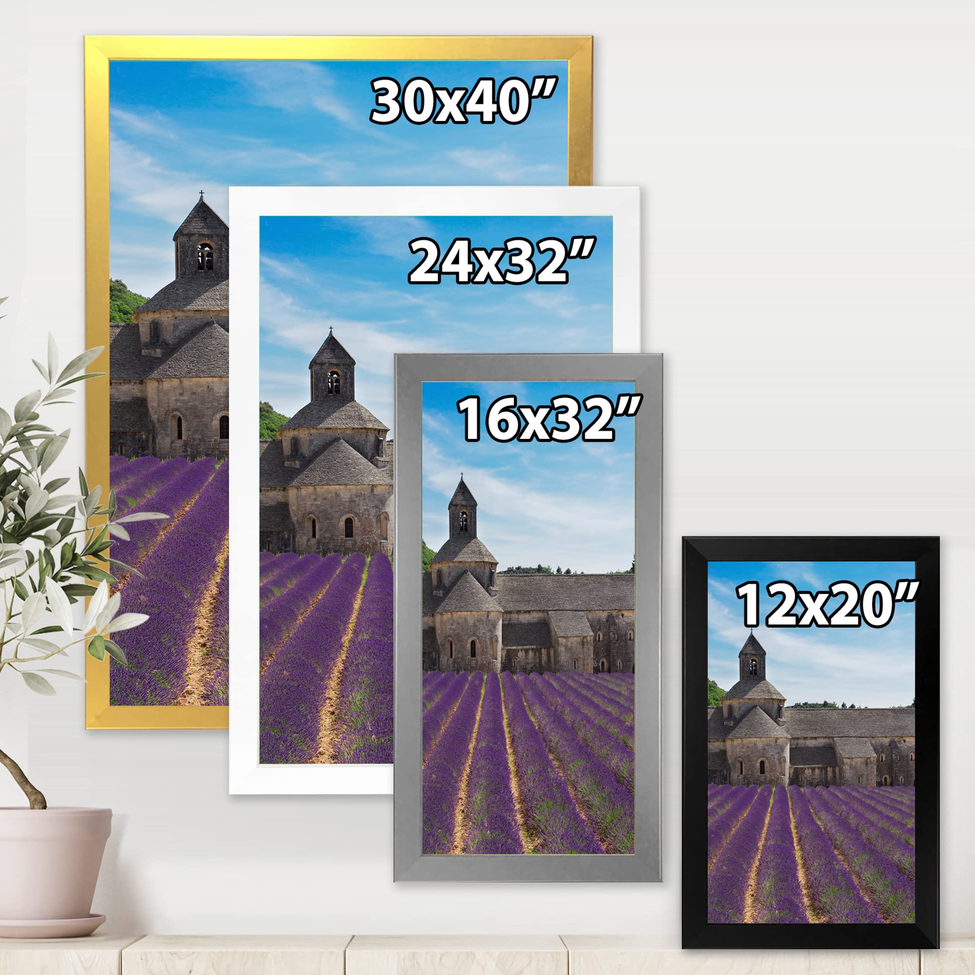 Lavender Field With Abbey in France - Farmhouse Framed Wall Art Painting - Perfect for Living Room, Bedroom & Office Decor